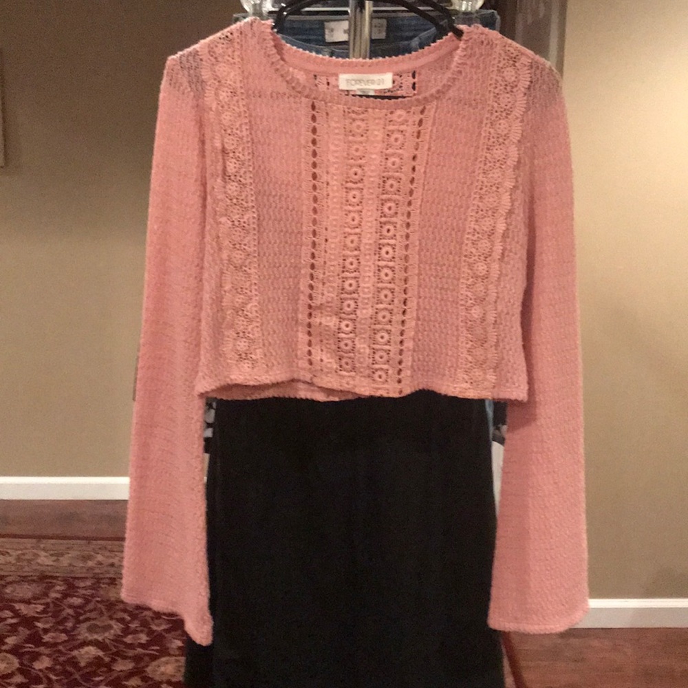 Blush crop knit sweater with flare sleeves